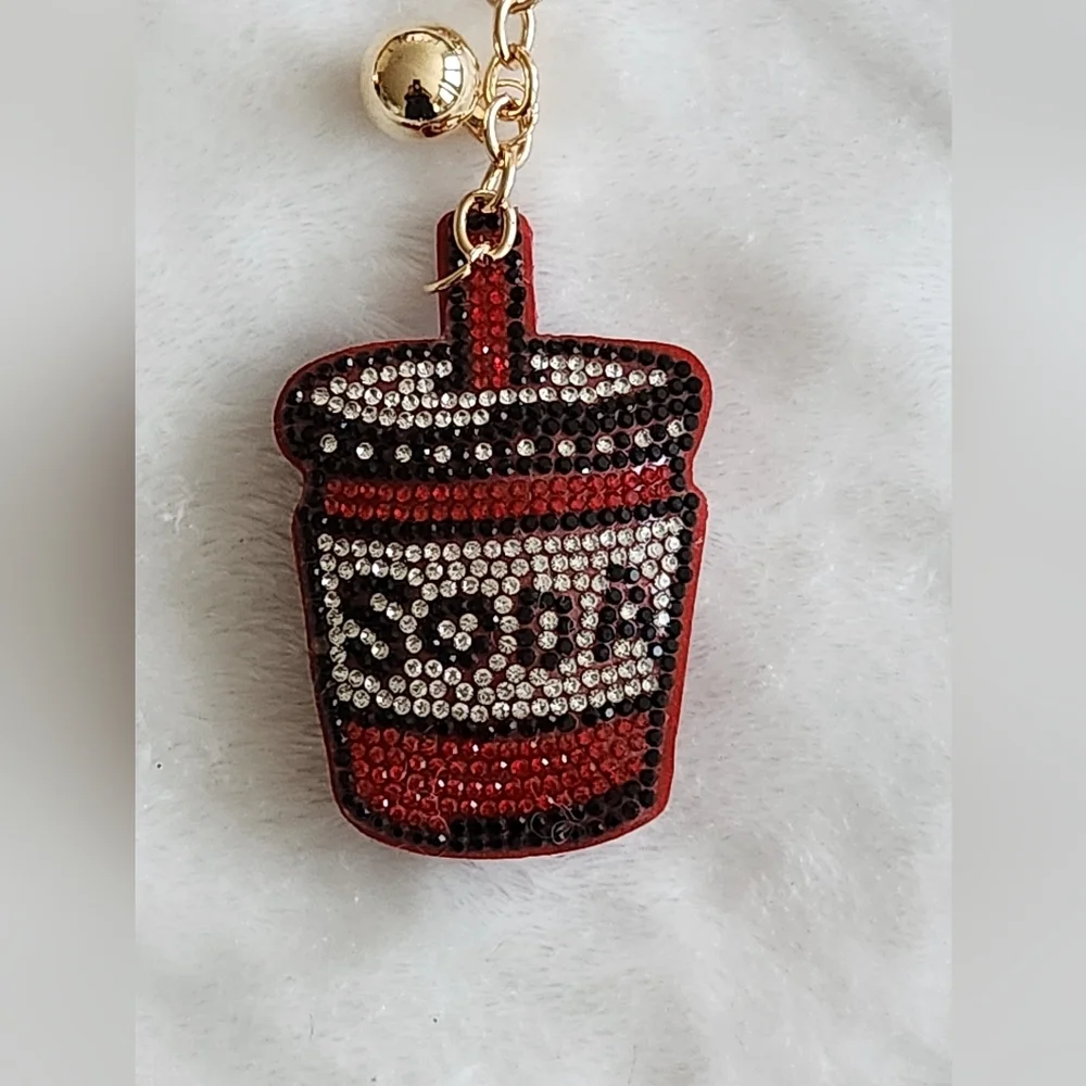 Soda Cup With Straw Rhinestone Keychain Bag Charm